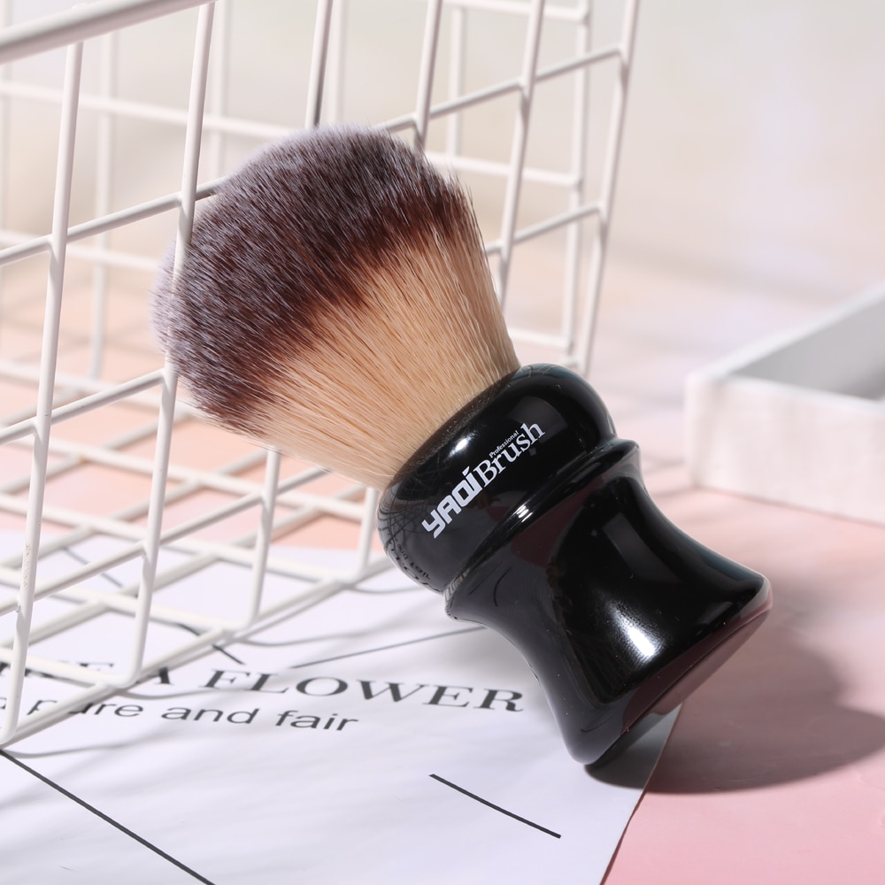 Yaqi-brosse de rasage, poils synthétiques jaunes, avec poignée noire, 24mm, mèche humide