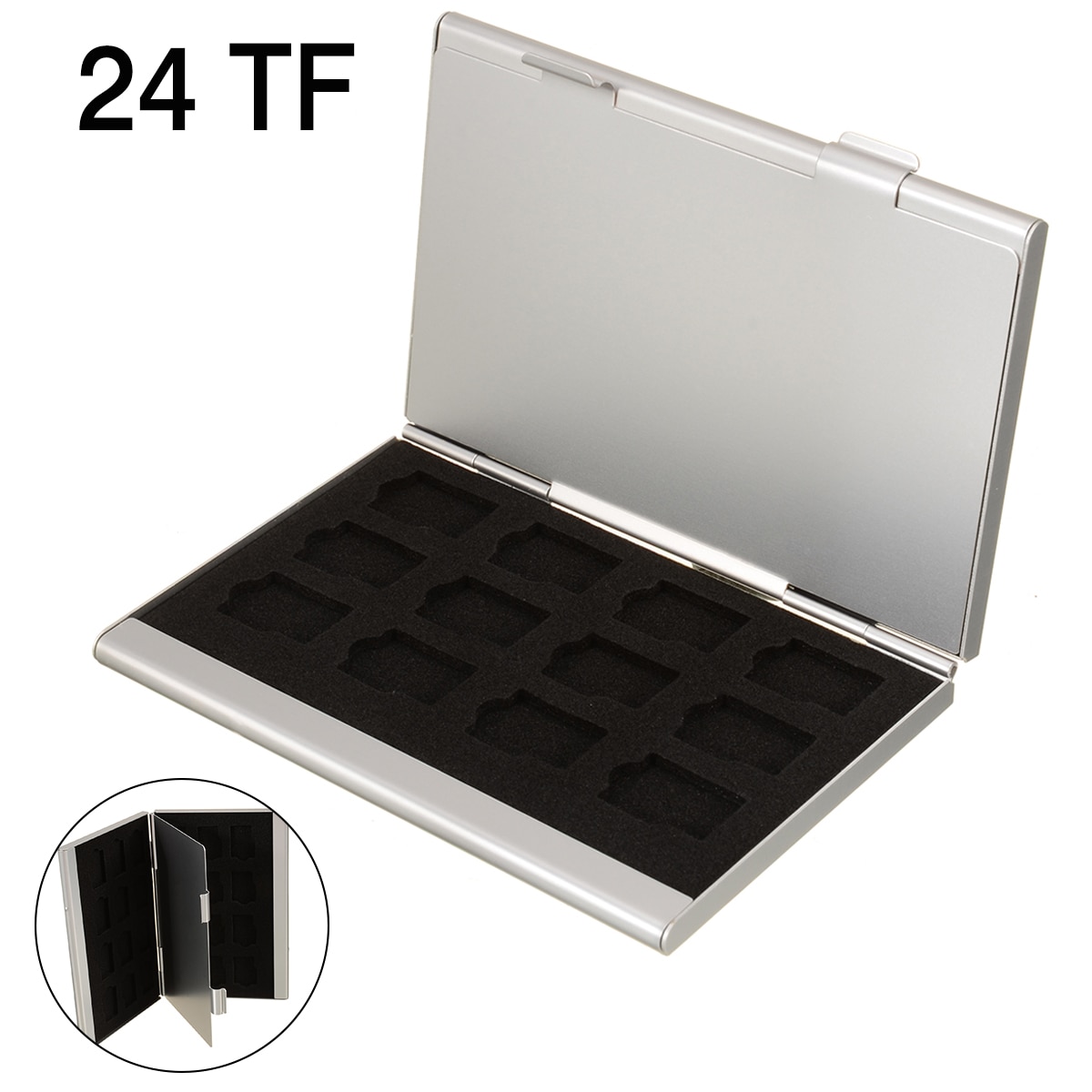 Caja de almacenamiento interna para ordenador, 1 unidad, 24 en 1, ranura de espuma EVA, caja de almacenamiento para tarjetas TF, carcasa de aleación de aluminio plateado, 9,2x6x1cm