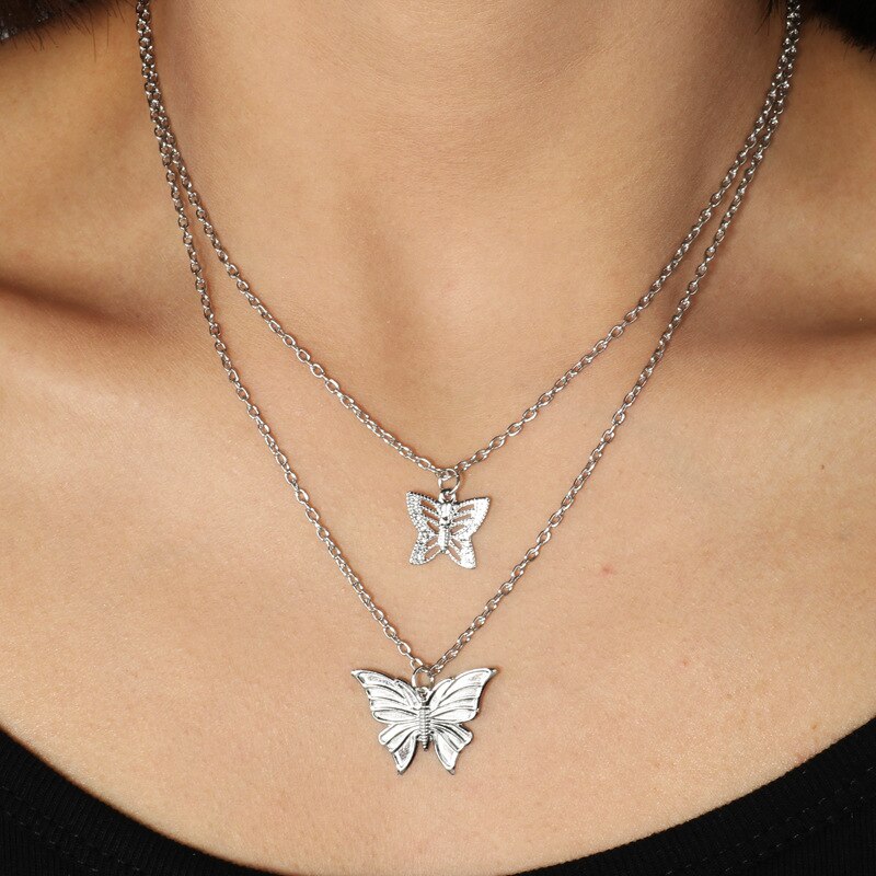 Mezcla de estilos, collares llamativos de mariposa, colgantes para mujer, Gargantilla, estilo Simple, Animal lindo, cadena de clavícula de mariposa: 3