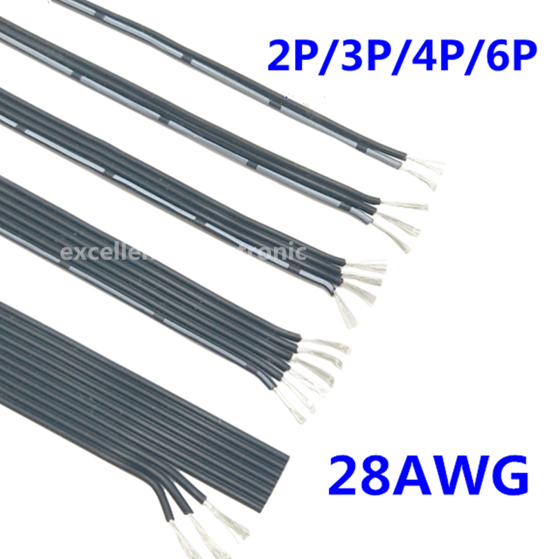 Høj temperatur blød parallel line super blød 28 awg silikone kabel 2p 3p 4p 6p parallel line sort elektrisk ledning