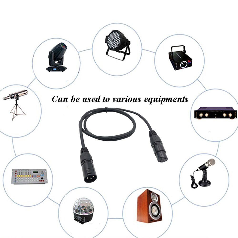 Metal Plug 3-Pin Signal DMX Cable DMX512 Stage Lighting Signal Cable LED Par Light Moving Head Light DJ Equipment 1M Dmx Cable