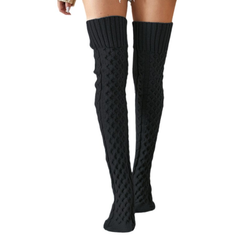 Female Knitted Stocking, Ladies Solid Color Knee-High Socks Long Tube Socks for Fall Winter, Blue/Black/Gray: 2