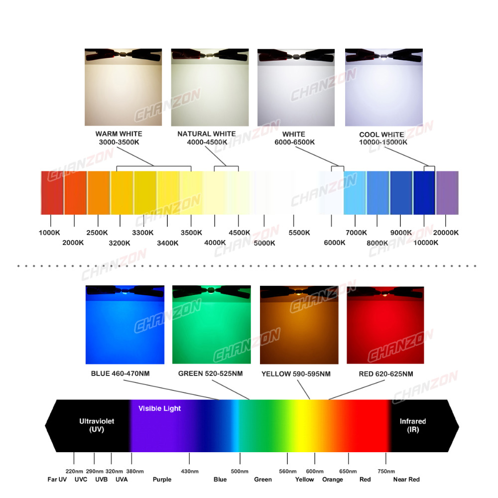 CHANZON 1pc Chip LED de alta potencia 10W 20W 30W 50W 100W blanco frío Natural cálido rojo verde azul amarillo RGB 440NM 660NM espectro completo