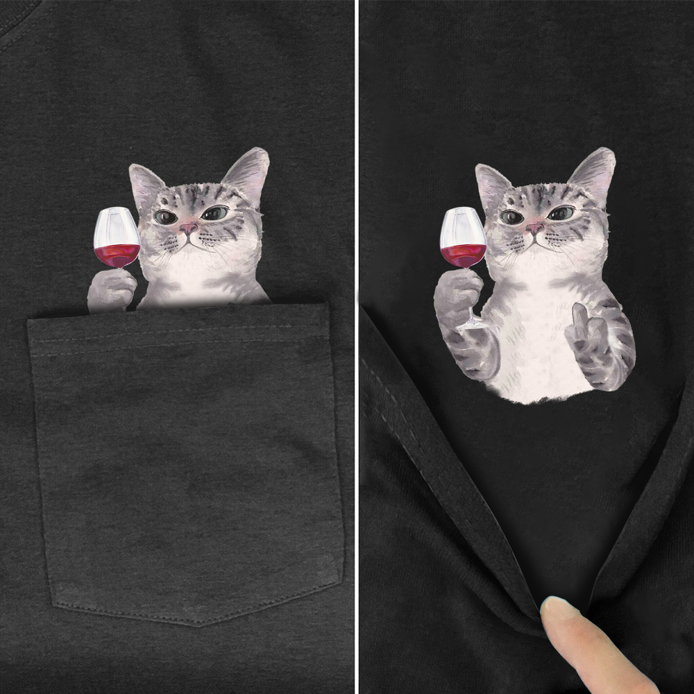 Cloocl t-shirt sommer kat vinlomme t-shirt 3d trykte mænd til kvinder skjorter toppe sjove bomuld sorte t-shirts: S