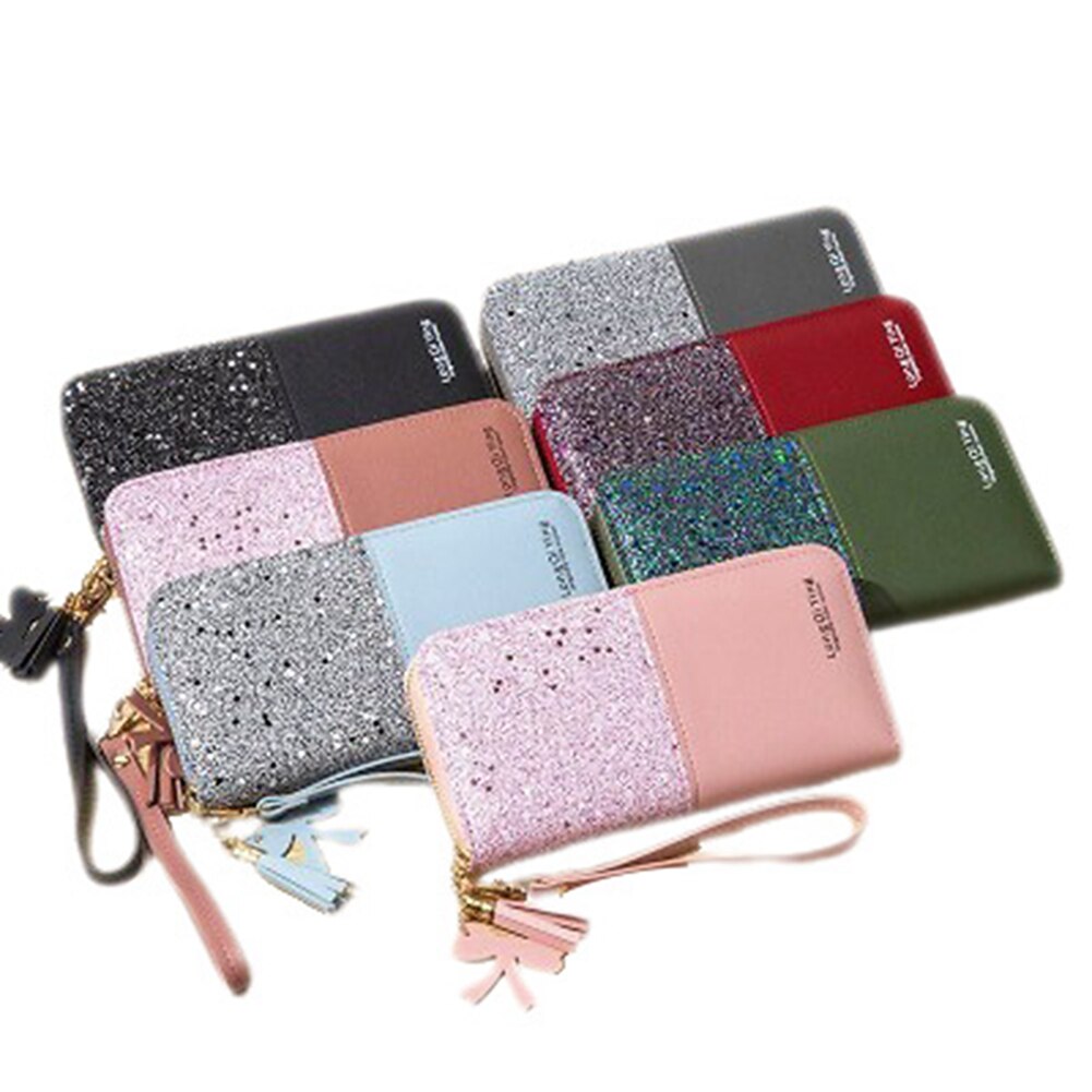 Portemonnee met paillettenpatchwork en glitter voor dames, lange portemonnee van pu-leer, portemonnee voor dames, groothandel voor meisjes