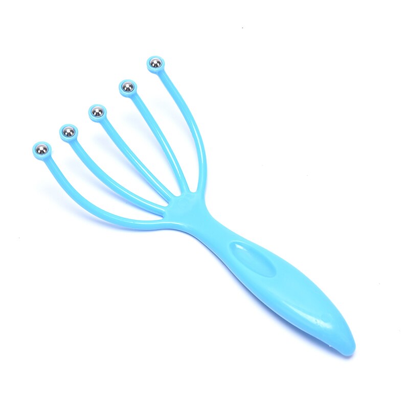 1 pz massaggiatore testa a cinque dita testa a sfera in acciaio massaggio rilassamento massaggiatore capelli tenuto SPA cuoio capelluto collo antistress ridurre lo Stress: blue