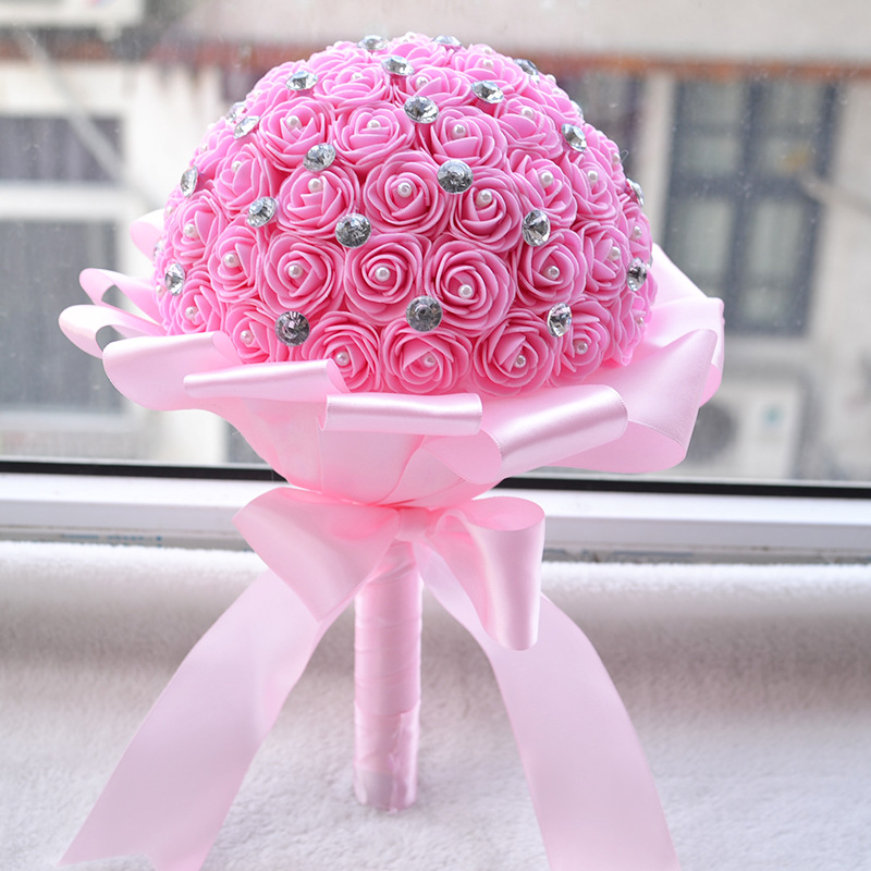 Wedding Decoration foamflower Rose Bridal bouquet White Satin Romantic Wedding bouquet Flowers Bride D452