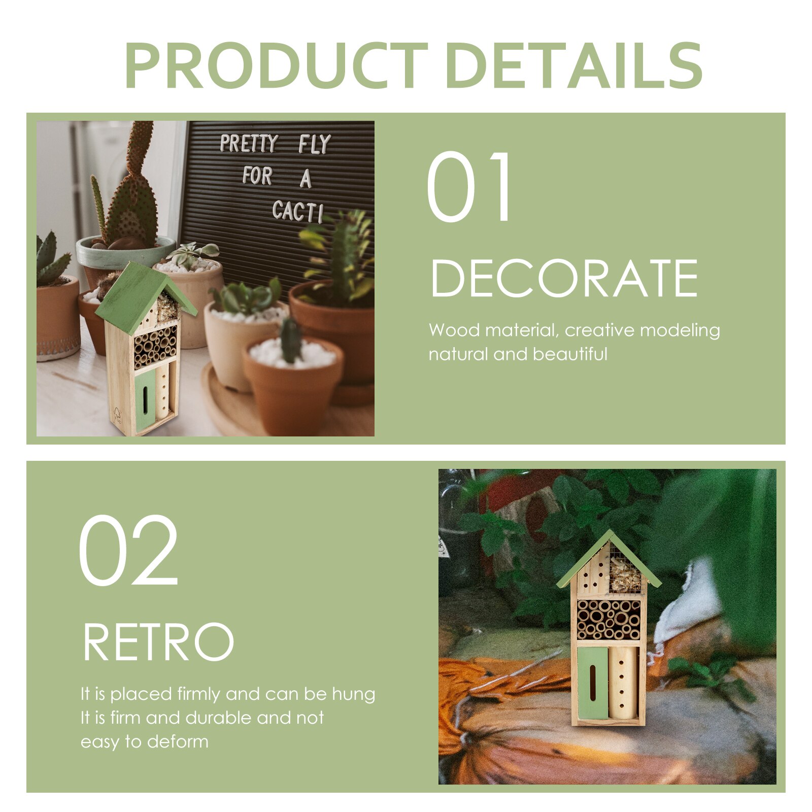 Garden Insect House Wooden Bee Cabin Garden Bee Nest Decoration