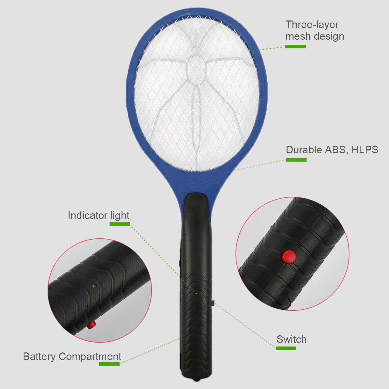 Behogar Batterien Energie Elektrische Fliegen Insekt Moskito-klatsche Zapper Schläger Mörder Insekt mit 3-schicht Sicherheit Netz für Hause drinnen