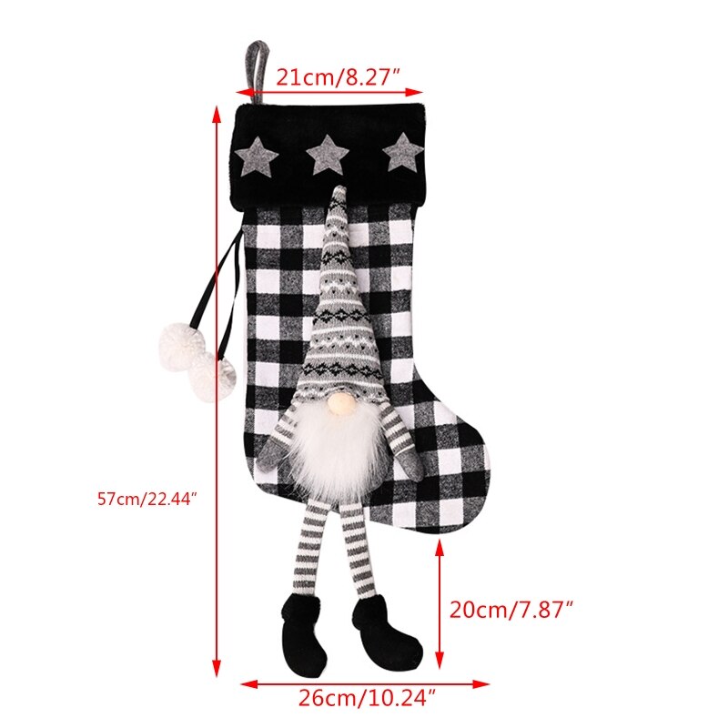 Noël Tomte Gnomes bas Plaid suédois Santa noël chaussette suspendue cheminée H58C