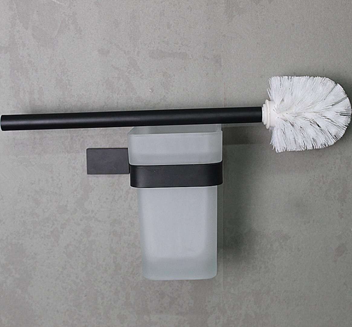 Svart baderom tilbehør sett sett håndkle ringe holder fast rote toalett børste holder vegg toalettpapir holder kappe krok: A -04