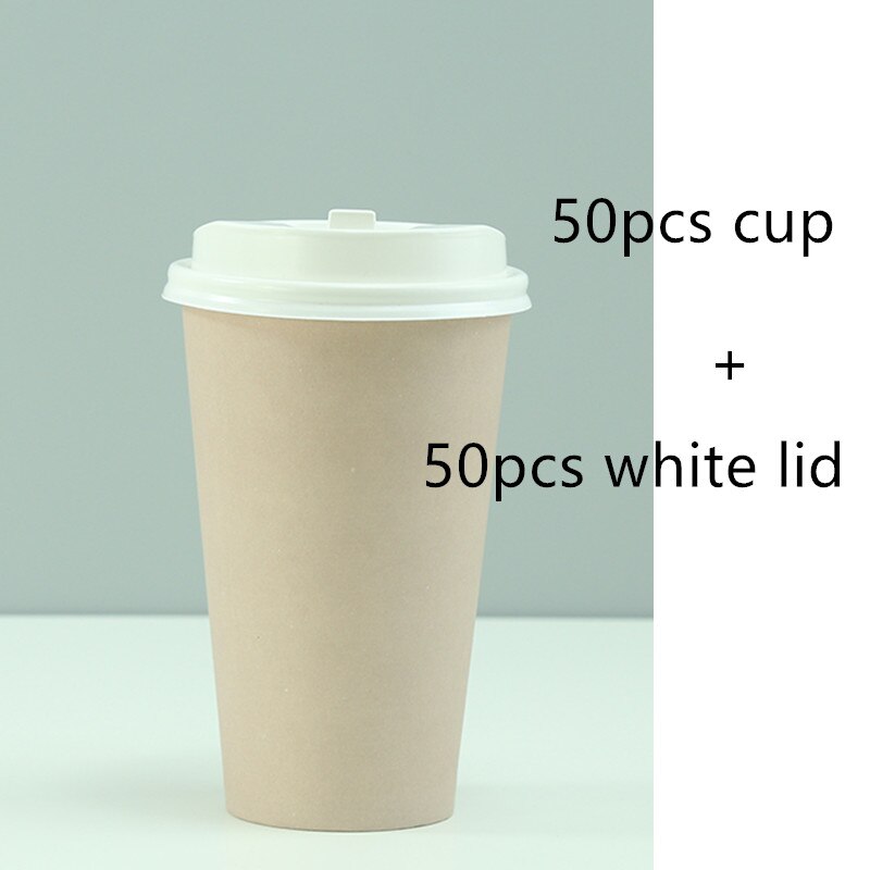 50pcs 500ml pure color disposable coffee cup thickening drink paper cups party wedding beverage cup with lids: cup and lid