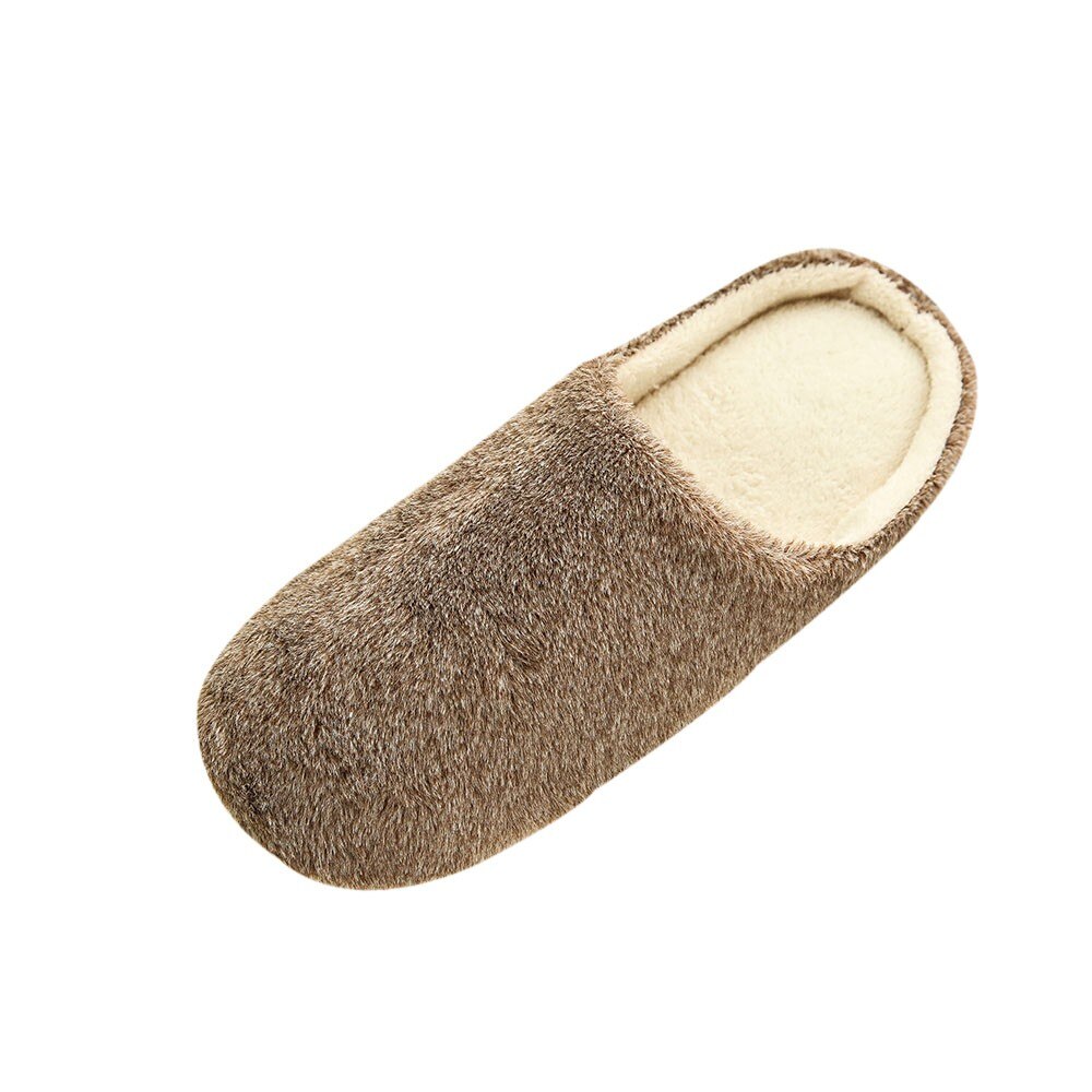 Men Indoor Shoes Warm Slippers Home Plush Soft Indoors Anti-slip Winter Floor Bedroom Shoes Solid Color Home Slippers: Coffee / 9.5