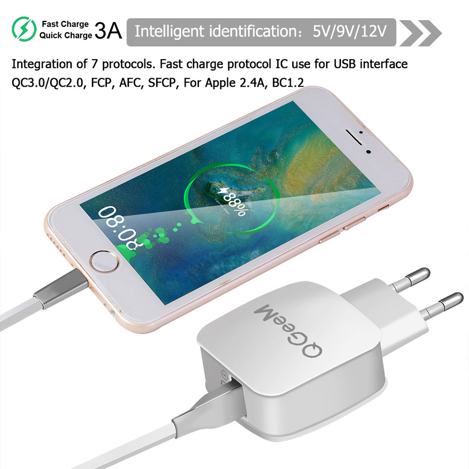 Qgeem qc 3.0 carregador usb carga rápida 3.0 carregador de telefone para iphone ue eua plug 12v adaptador carregador rápido para huawei samsung xiaomi