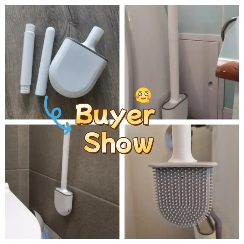 Escobilla de baño para inodoro, escobilla de baño montada en la pared, cabezal de cepillo plano de silicona, juego de cepillos limpiadores suaves de secado rápido, cepillo de limpieza