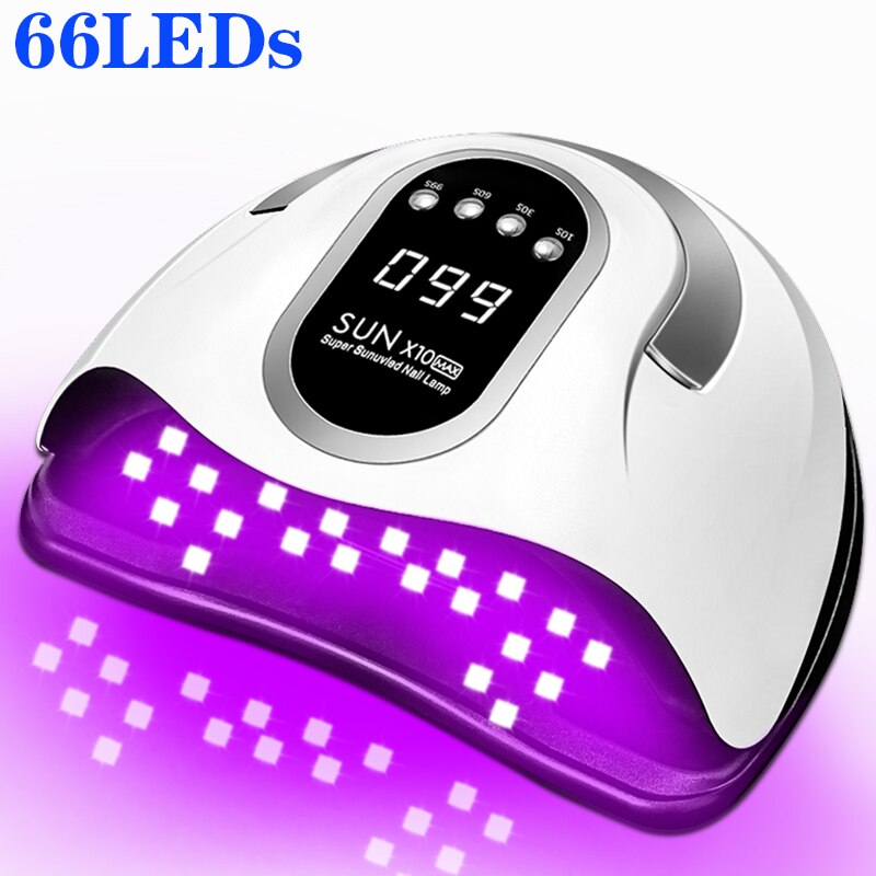 Lámpara LED UV para secado de uñas en Gel acrílico, con modo de bajo calor, Sensor inteligente, máquina de manicura para salón de manicura, 66LED, novedad: 66LEDs-X10 / UK