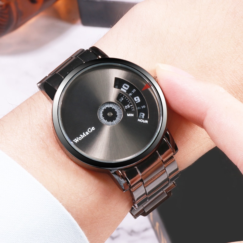 Relojes Womage hombres deportes relojes negro de acero inoxidable de cuarzo reloj masculino reloj hombre erkek kol saati montre homme