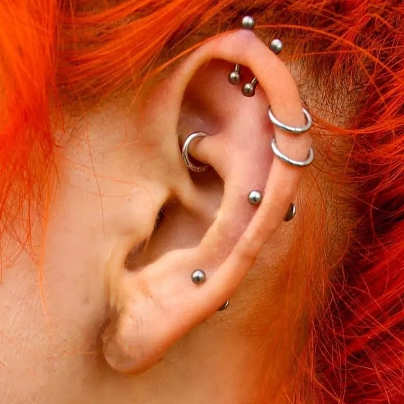 Anillo de cejas de titanio ASTM F136, barra curva PIERC labret con bolas, hélice para la oreja, cartílago del trago, pendientes, Piercing básico