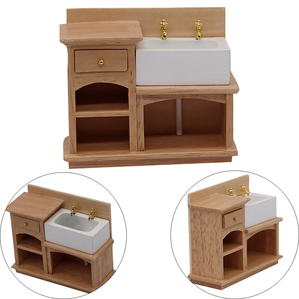 1:12 Mini Poppenhuis Simulatie Meubilair Miniatuur Houten Kachel Sink Kabinet Kast Poppenhuis Accessoires Kids Speelgoed M850 #