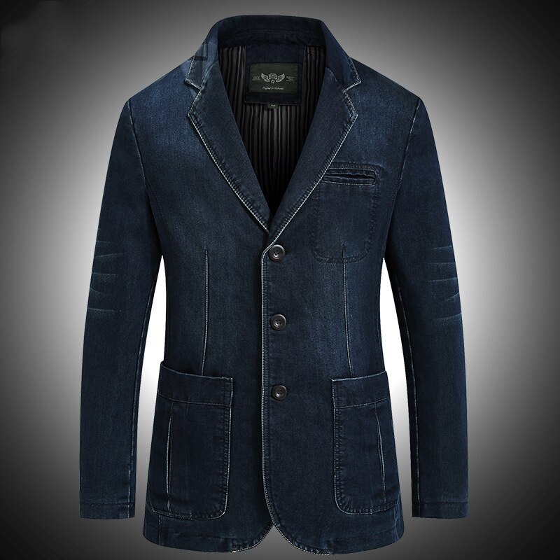 Men&#39;s Multi-pocket Classic Retro Denim Suit Spring And Autumn Loose Casual Cotton Plus Size Jacket Male Brand Slim Coat: Dark Blue / Asian-4XL