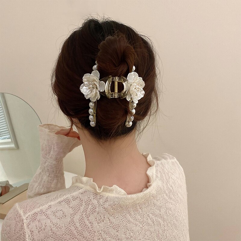 Haar Krallen Clips Klemme Für Frauen Mädchen Kamelie Blume Blumen- Perle Koreanische Handarbeit Kopf Zubehör