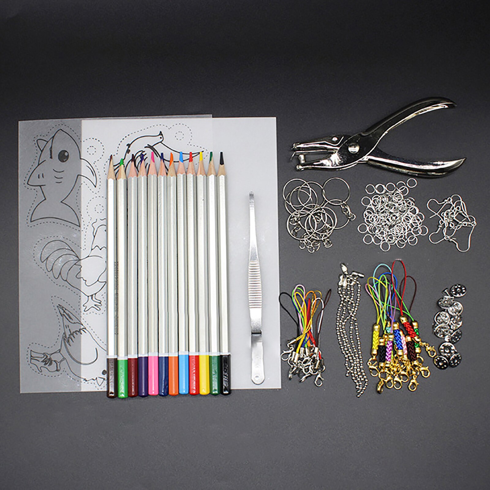 1 Set Shrinky Art Paper Heat Shrink Sheet Plastic Kit Hole Punch Keychains Pencils DIY Color Lead Manual Heat Shrink Film Tool: Type I