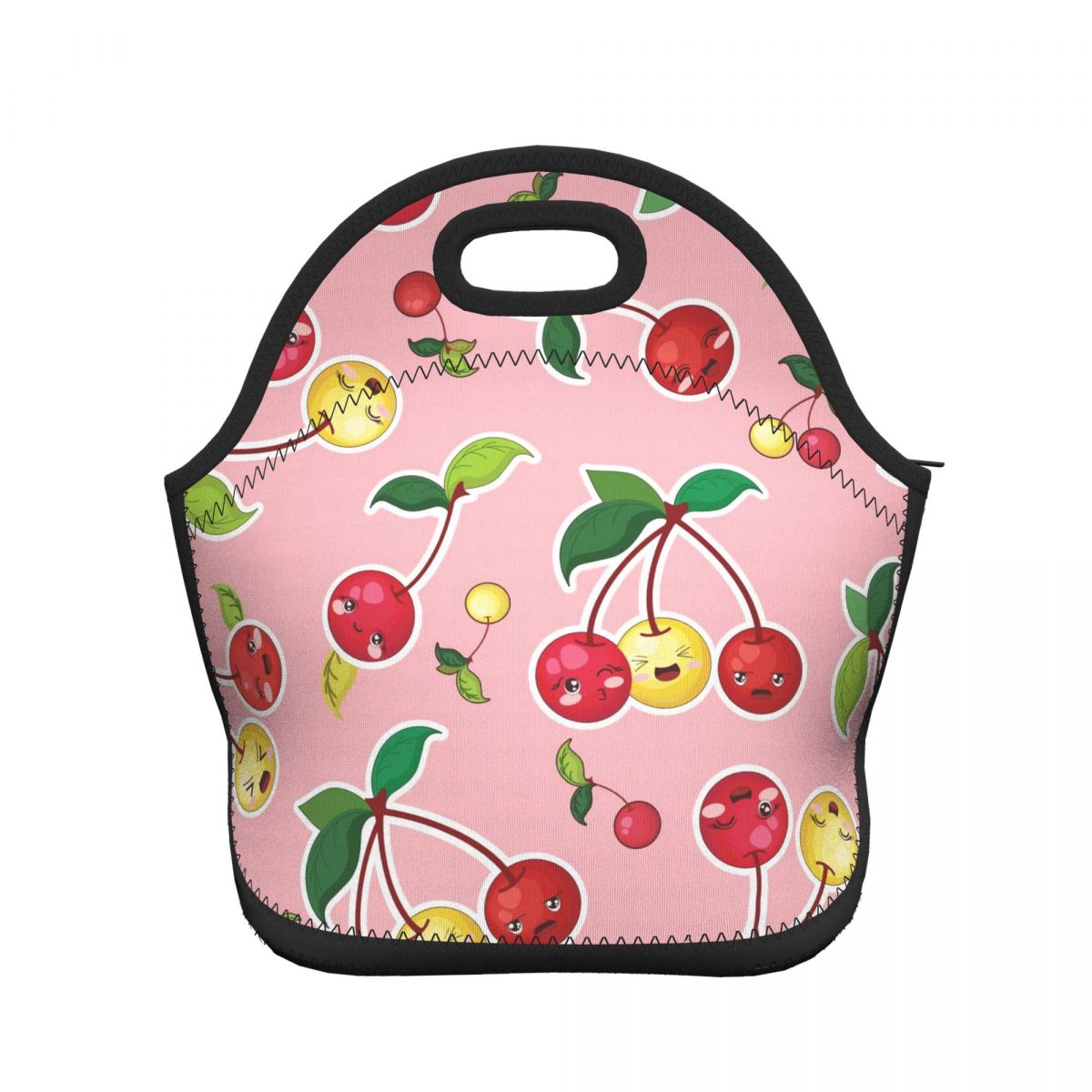 Kleurrijke Vruchten Patroon Lunch Tassen Voor Vrouwen Kinderen Meisjes School Neopreen Picknick Kantoor Lunch Voedsel Organizer Tassen: Black 3