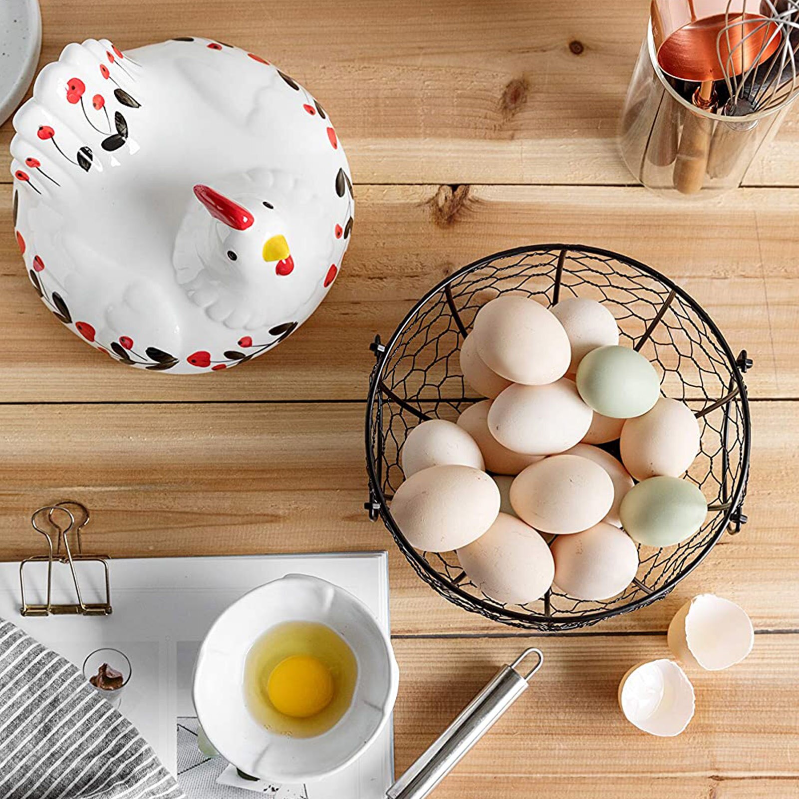 Ceramic Egg Organizer Storage Basket Egg Basket Fruit Container Box Ceramic Wicker Baskets Decorative Kitchen Egg Organizer