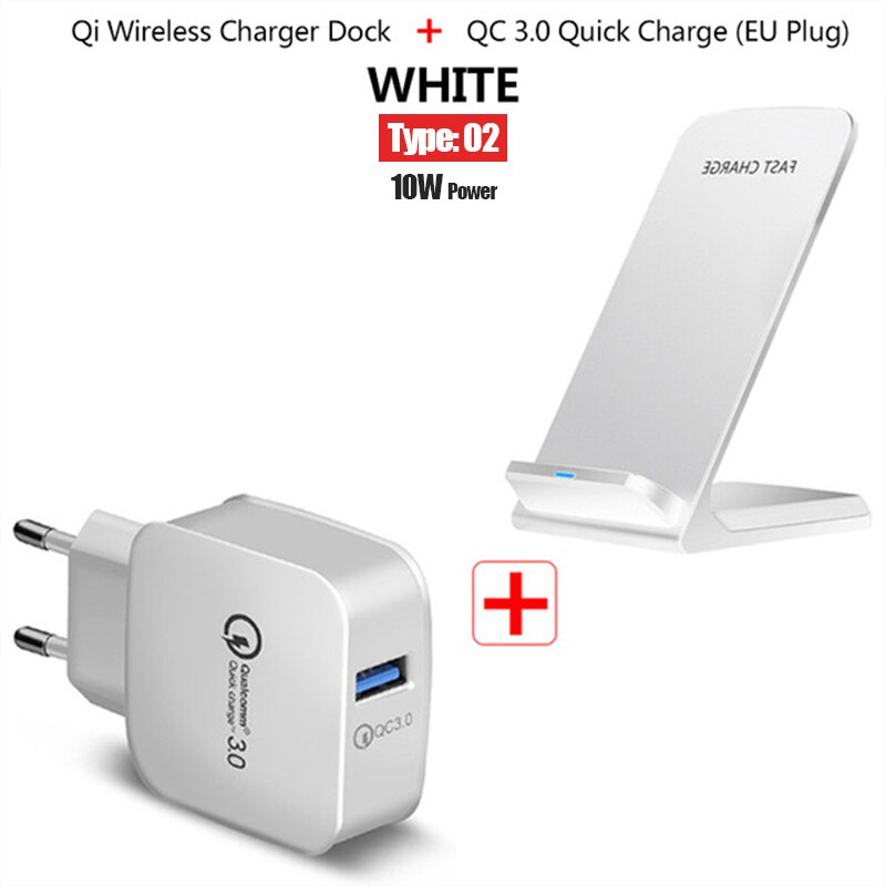Qi Draadloze Oplader Stand 15W Snel Opladen Voor Huawei Mate 20 Pro Samsung Note 10 Draadloze Lading Pad Voor iphone 11 Pro X Xs Xr: Type 2 QC3.0 White
