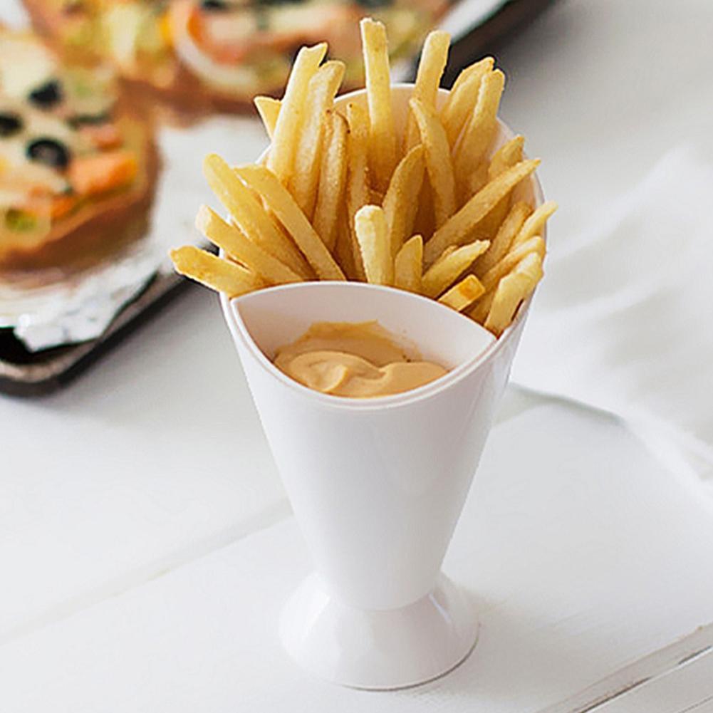 Plastic Cup Zelf Stand 2 In 1 Frieten Plank Houder Diverse Saus Chips Snack Kegel Dip Cup Servies Twee cup Mond Keuken