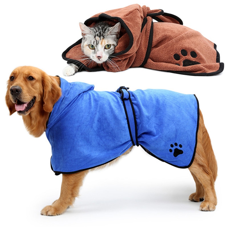 Ultra-Soft Blue Brown Absorbent Pet Dog Bathrobe Quick Dry Towel Cute Paw Cats Animal Bath Towel Pets Cleaning Supplies