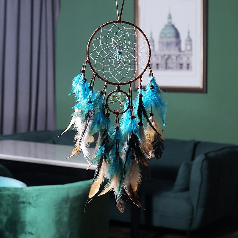 Moderne Stijl Handgemaakte Weave Dromen Catcher Pendantcolorful Stenen Tree Of Life Dreamcatcher Decor Opknoping Meisje Room Decor: Z without light