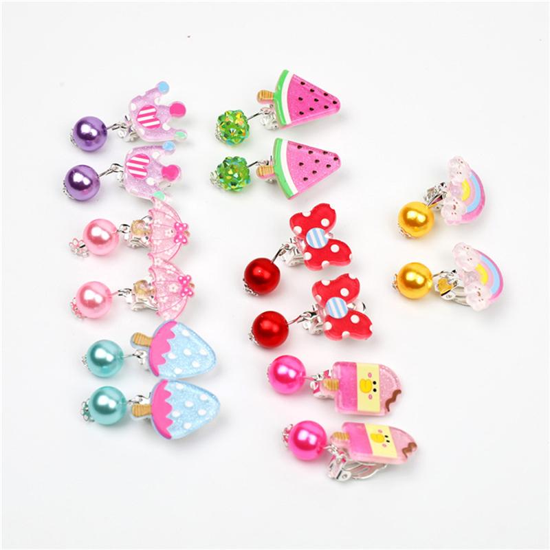 7Pair flower Earrings Christmas Ear Stud Clip Play Earrings Box Set Clip-On Jewelry Birthday Dress-Up For Girl Beauty Toys