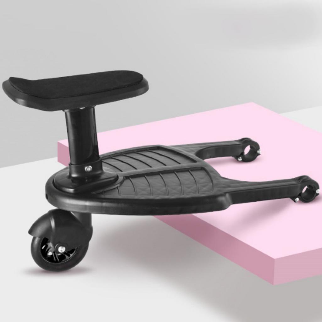 Baby klapvogn med sæde børn barnevogn hjul stående board pedal: Sort
