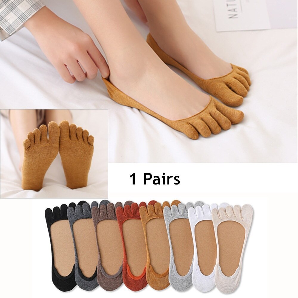 Calcetines de verano de cinco dedos, calcetines invisibles boca superficial barco para mujer, Color sólido, transpirable, algodón, dedos abiertos, calcetines de cinco dedos