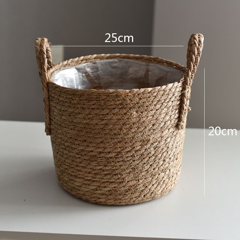 Pot de fleur panier de rangement en paille plantes vertes en Pot panier de fleurs sol tissé à la main intérieur Pot de fleur jardinières Pots jardinières: Primary color small