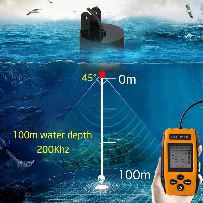 Fishfinder Echolood 100M Sonar LCD Echo Sounders Fishfinder echolood voor vissen Kabel sonar Fishfinder
