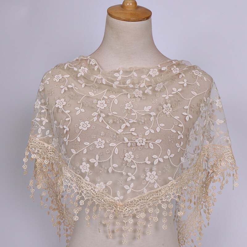 SOKUXILE Vrouwen meisje sjaal Bloem Kant Zijde Driehoek Vrouwelijke Baby Sjaals Kwastje Sjaals Lente Zomer 18 Kleuren Foto Accessoires: Beige
