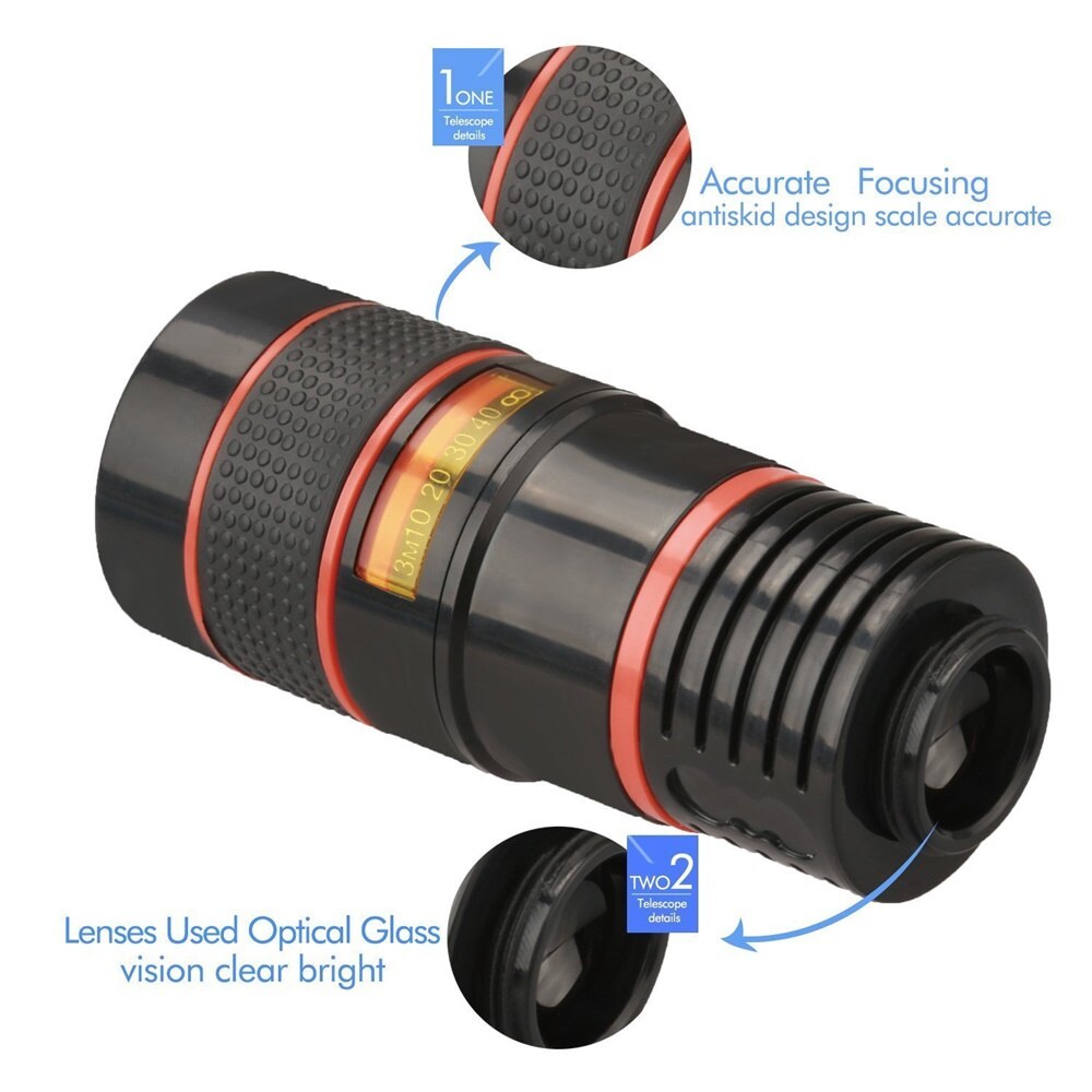 Tongdaytech-lente Universal de cámara telescópica para teléfono móvil, Zoom óptico 8X, portátil, con Clip para SmartPhone