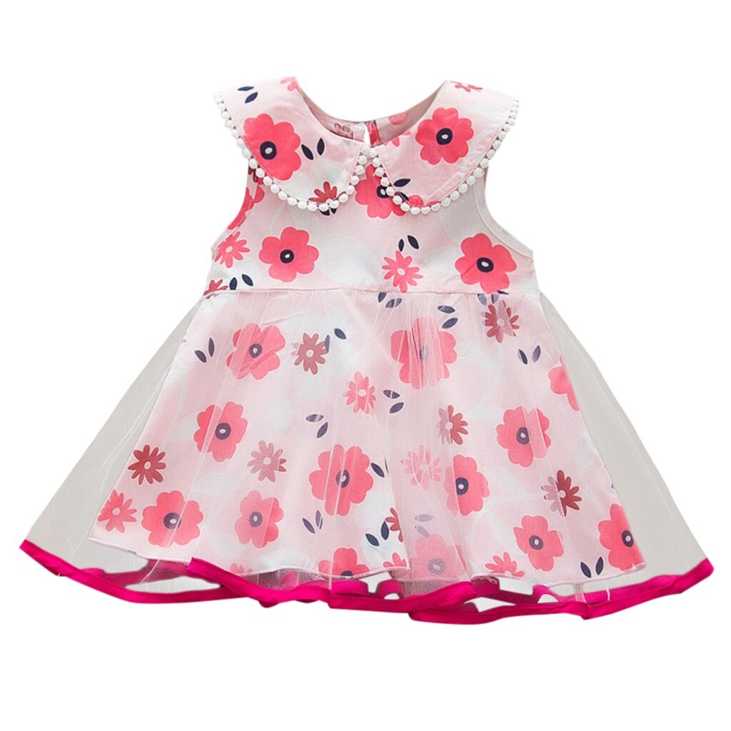 1-6 años, vestidos de Chifón con flores para niñas, ropa sin mangas con estampado de flores, vestido de princesa de verano para niños, vestido de , atuendo # P30: Rojo / 4T