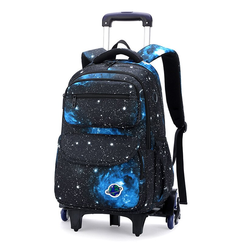 Kinder Trolley Schulranzen Raum Starry Sky Gedruckt Abnehmbarer Jungen Roll Rucksäcke Kinder Gepäck Rädern Taschen Bare Bookbag: 6 wheels A
