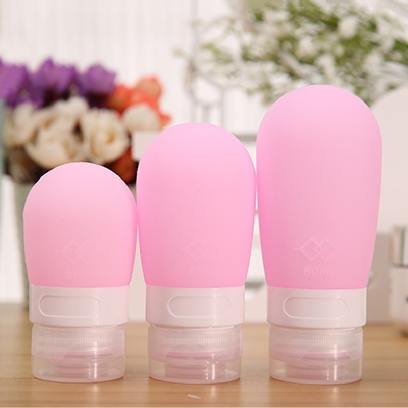 1pc 38ml/60ml/ 80ml tomme silikone rejseemballage presseflaske til lotion shampoo badebeholder bærbare flaske sæbedispensere: Lyserød / 80ml