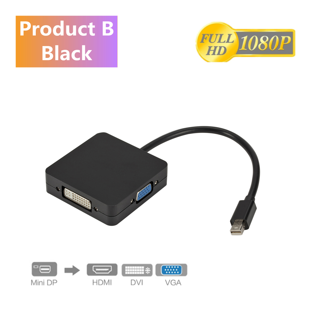 Grwibeou 3 w 1 Mini DP DisplayPort na HDMI VGA DVI Adapter Mini DP konwerter kabla dla MacBook Pro Air Mini DisplayPort: Product B Black