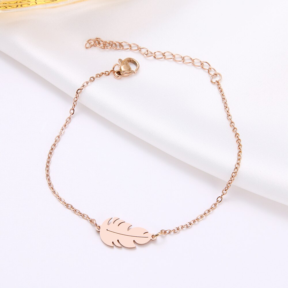 CACANA – Bracelet en acier inoxydable pour homme et femme, plume, couleur or et Rose, bijoux de fiançailles: Rose