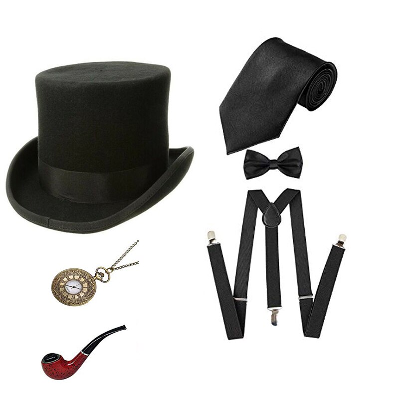 1920s herre store gatsby tilbehør sæt brølende 20s 30s retro gangster kostume halskæde gentleman's pipe lommeur supenders: Blå