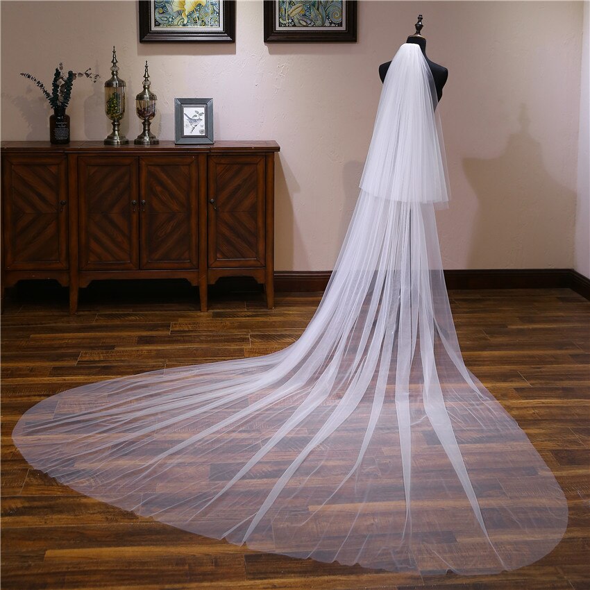 Bride White Ivory Veil Wedding Long Tail Wedding Headwear Super Fairy Plain Yarn Travel Shooting Simple Double Layer