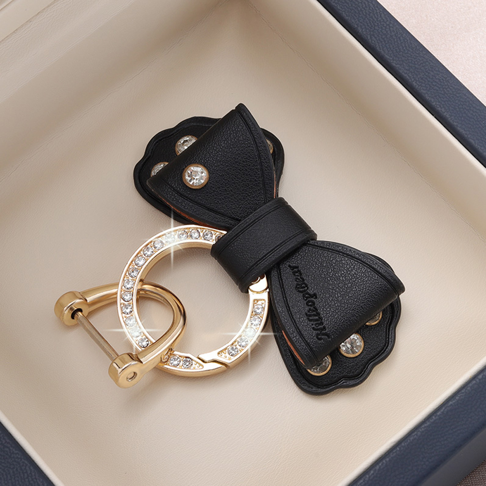 Metallring Auto Schlüsselanhänger Gold Strass Leder Schleife Niedlicher Schlüsselanhänger Zubehör für Frauen Mädchen Motos Moto Autoschlüsselhalter: Black
