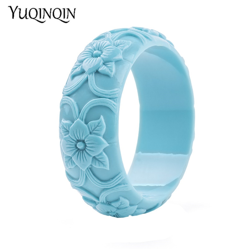 Klassieke Hars Manchet Gegraveerde Bloemen Armbanden Bangles Voor Vrouwen Mode Brede Acryl Armband Vrouwelijke Charme Bruiloft Sieraden