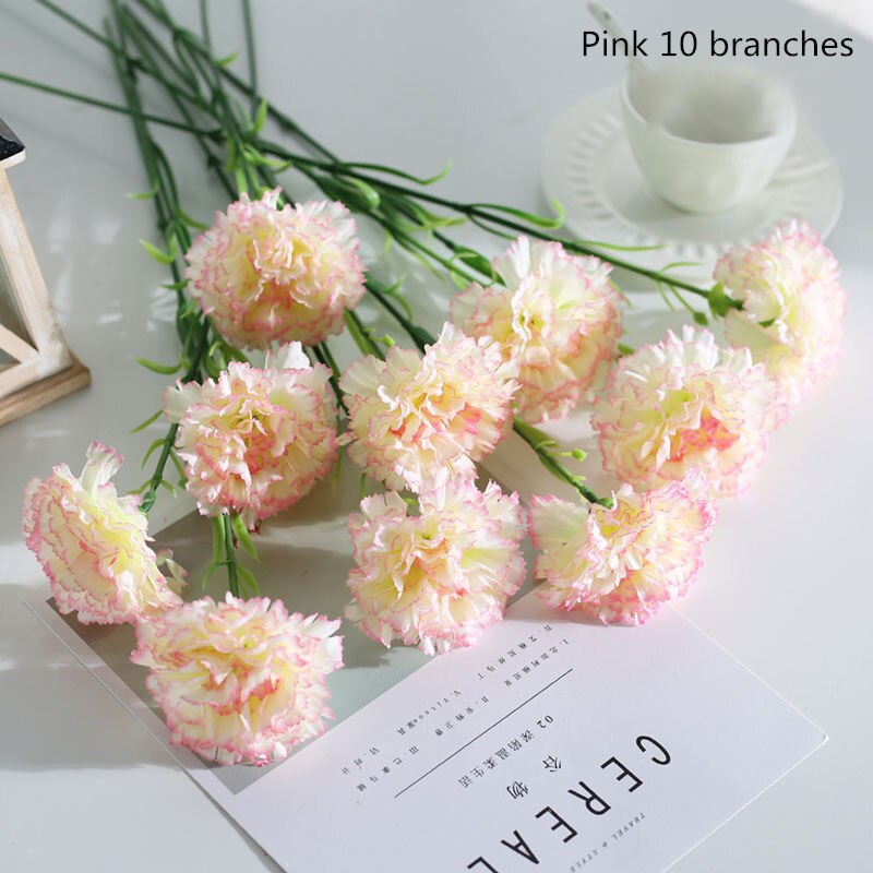10 Stks/set Zijde Anjer Kunstbloemen Bundel Rood Geel Roze Nep Anjers Boeket Wedding Party Centerpiece Decoratie: pink