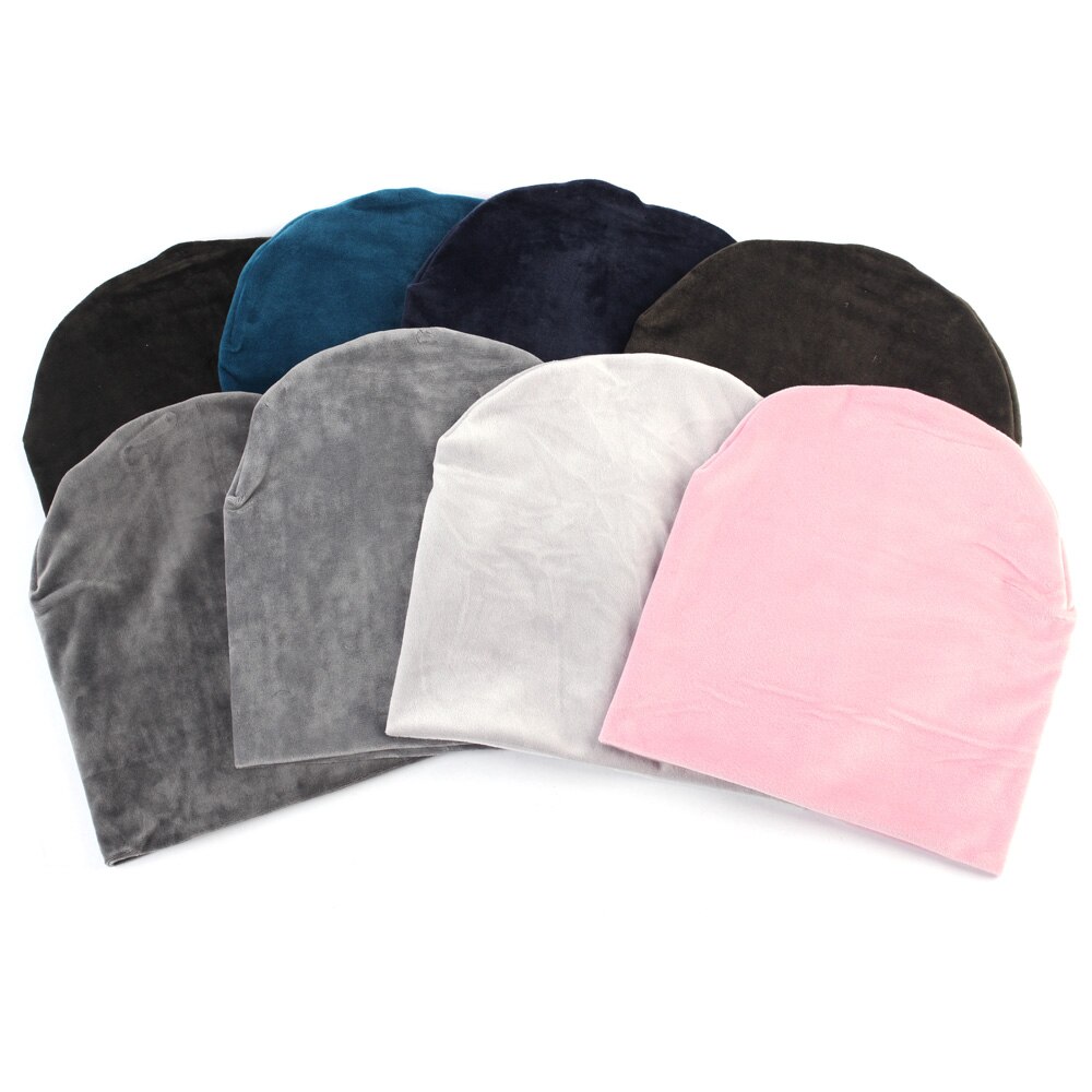 Bonnet en velours pour femme, décontracté Polyester, Skullies, Skullies, Bonnet, hiver, velours uni, cagoule, Sapka